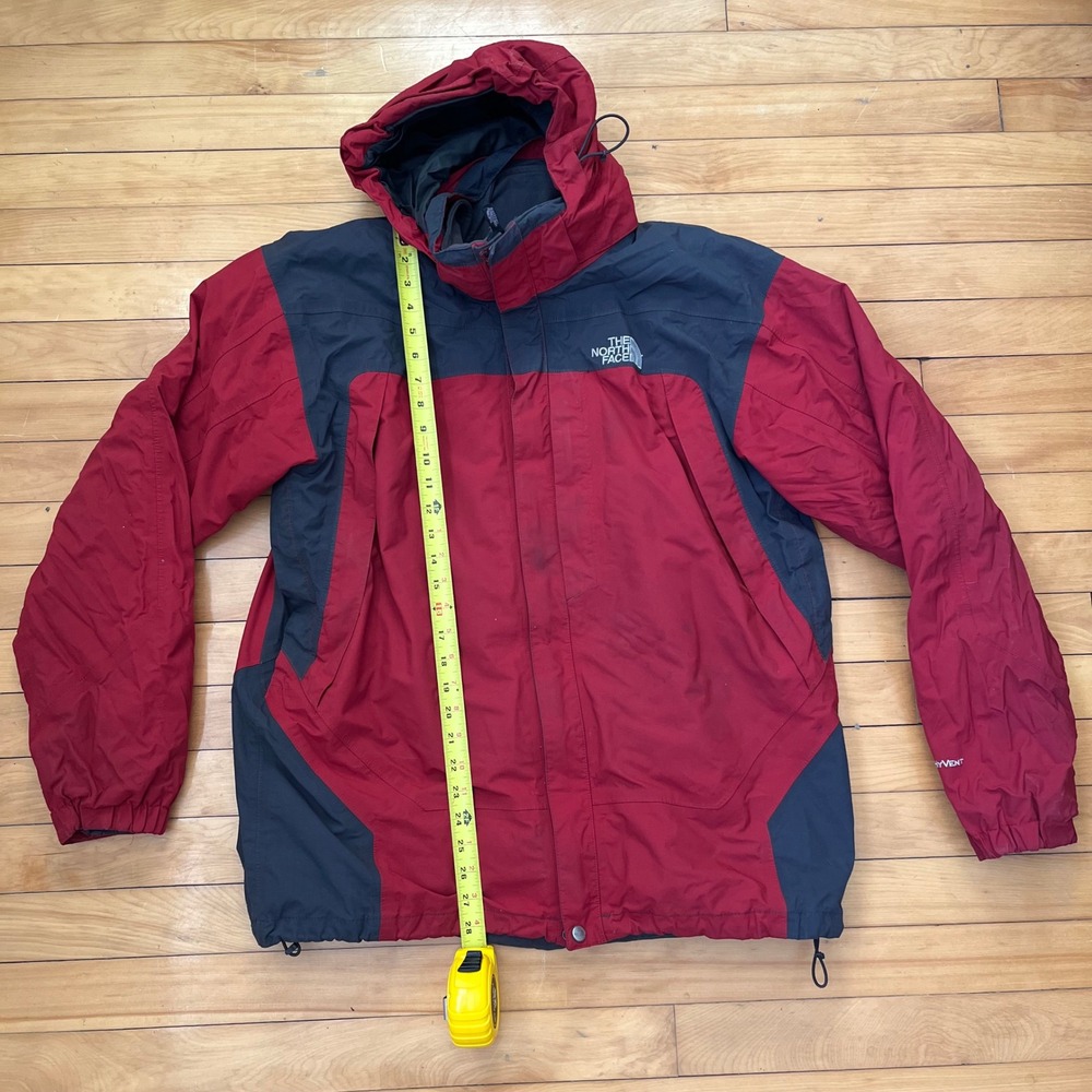 The North Face HyVent Hooded Rain Jacket Red Grey Colorblock Mens Medium - Picture 5 of 6